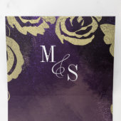 抽象芸術バイオレットブラックグラム金ゴールドバラ結婚ズ 三つ折り招待状 (内部最初)