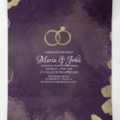 抽象芸術バイオレットブラックグラム金ゴールドバラ結婚ズ 三つ折り招待状 (内部中)