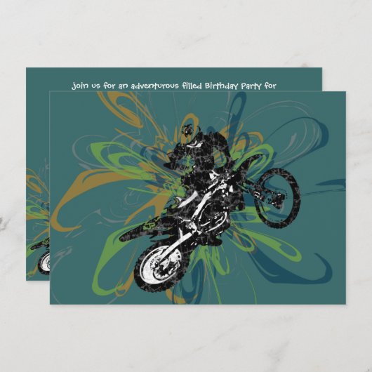 抽象芸術バイクもしくは自転車に乗る人カスタムパーティの招待状 招待状 (正面/裏面)
