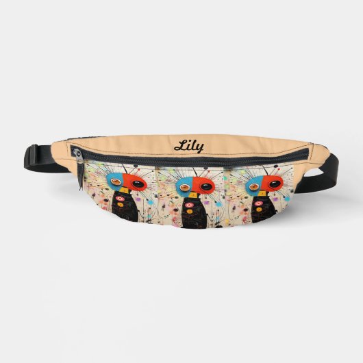 抽象芸術バグFanny Pack in Red Black & Beige ファニーパック (正面)