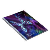 抽象芸術バタフライネオンブルーパープルカラフル ノートブック (右側)