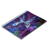 抽象芸術バタフライネオンブルーパープルカラフル ノートブック (左側)