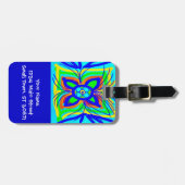 抽象芸術バタフライフラワーキッズドードルティール(緑がかった色)ライム ラゲッジタグ (正面横)