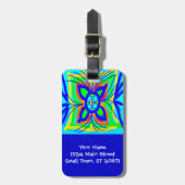 抽象芸術バタフライフラワーキッズドードルティール（緑がかった色）ライム ラゲッジタグ (正面縦)