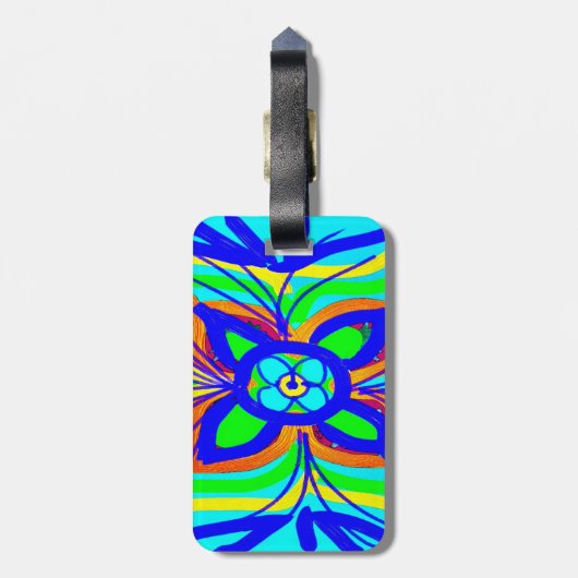 抽象芸術バタフライフラワーキッズドードルティール（緑がかった色）ライム ラゲッジタグ (裏面縦)