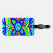 抽象芸術バタフライフラワーキッズドードルティール(緑がかった色)ライム ラゲッジタグ (裏面横)