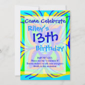 抽象芸術バタフライフラワーキッズドードルティール（緑がかった色）ライム 招待状 (正面)