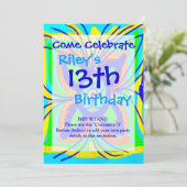 抽象芸術バタフライフラワーキッズドードルティール(緑がかった色)ライム 招待状 (スタンド正面)