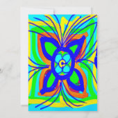 抽象芸術バタフライフラワーキッズドードルティール(緑がかった色)ライム 招待状 (裏面)