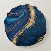 抽象芸術バックグラウンドブルー大理石アゲートグラナイトモザ ラウンドクッション (裏面)