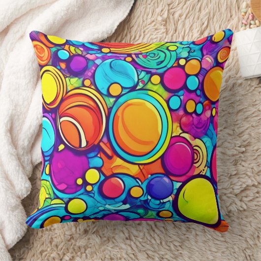 抽象芸術バブル鮮やかアートワーク クッション (ブランケット)