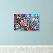 抽象芸術バラの赤とターコイズアート キャンバスプリント (インサイチュ (ウッドフロア))