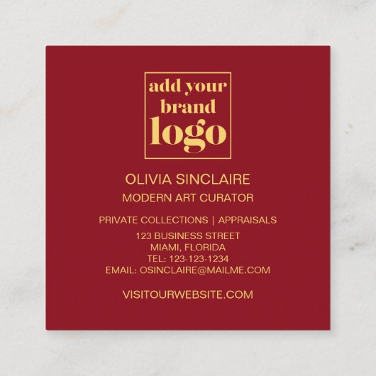 抽象芸術バラピンク絵を描金ゴールド スクエア名刺 (裏面)