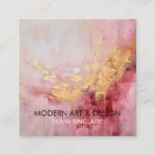 抽象芸術バラピンク絵を描金ゴールド スクエア名刺 (正面)