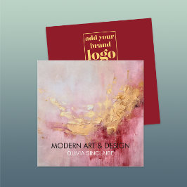抽象芸術バラピンク絵を描金ゴールド スクエア名刺