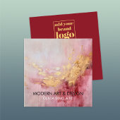 抽象芸術バラピンク絵を描金ゴールド スクエア名刺