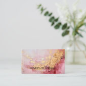 抽象芸術バラピンク絵を描金ゴールド 名刺 (スタンド正面)