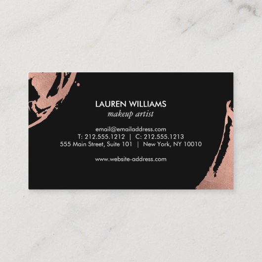 抽象芸術バラ金ゴールドの黒のブラシストローク 名刺 (裏面)