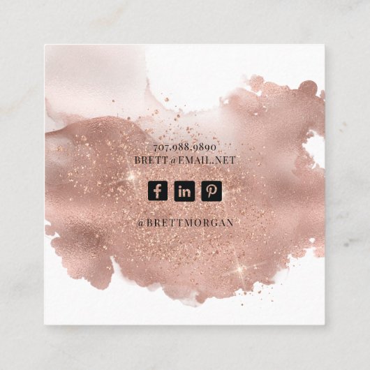 抽象芸術バラ金ゴールドインクフォイルグリッターメイクアップアーティスト スクエア名刺 (裏面)