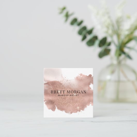 抽象芸術バラ金ゴールドインクフォイルグリッターメイクアップアーティスト スクエア名刺 (スタンド正面)