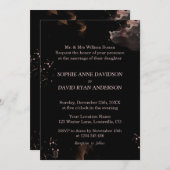 抽象芸術バラ金ゴールドウォシュ結婚ブラックフォーマル 招待状 (正面/裏面)