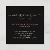 抽象芸術バラ金ゴールドグリッターブラックビジネスカード スクエア名刺 (裏面)