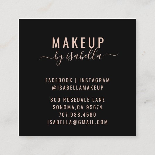 抽象芸術バラ金ゴールドグリッターブラックメイクアップアーティスト スクエア名刺 (裏面)