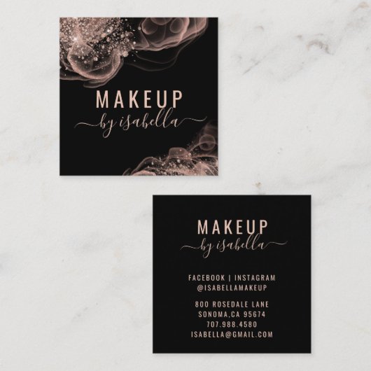 抽象芸術バラ金ゴールドグリッターブラックメイクアップアーティスト スクエア名刺 (正面/裏面)