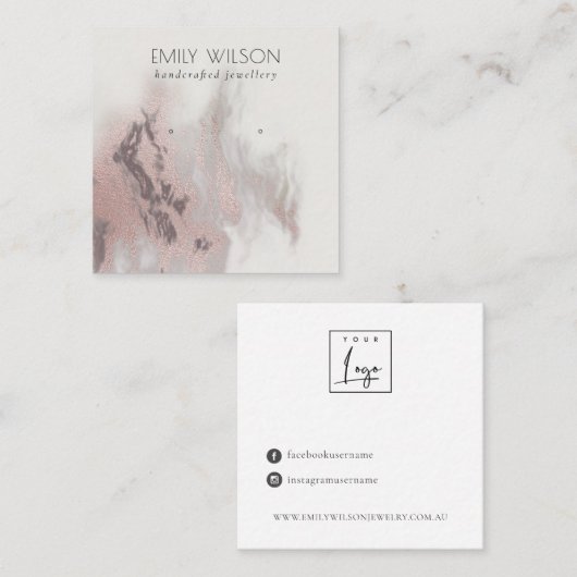 抽象芸術バラ金ゴールドゲートスタッドイヤリングディスプレイ スクエア名刺 (正面/裏面)