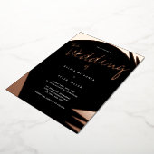 抽象芸術バラ金ゴールドバーントオレンジタイポグラフィ結婚ズ 箔招待状 (回転した状態)