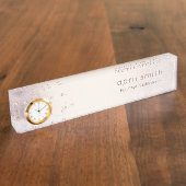 抽象芸術バラ金ゴールドパープルウォーター色グリッターデスク デスクネームプレート (側面)