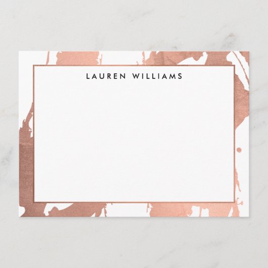 抽象芸術バラ金ゴールドブラシストロークのホワイトノートカード ノートカード (正面)