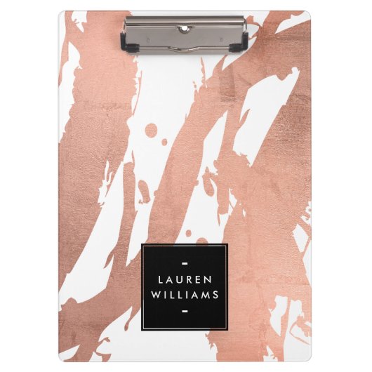 抽象芸術バラ金ゴールドブラシストロークの白 クリップボード (正面)