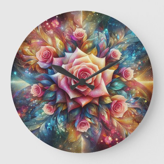 抽象芸術バラ ラージ壁時計 (正面)