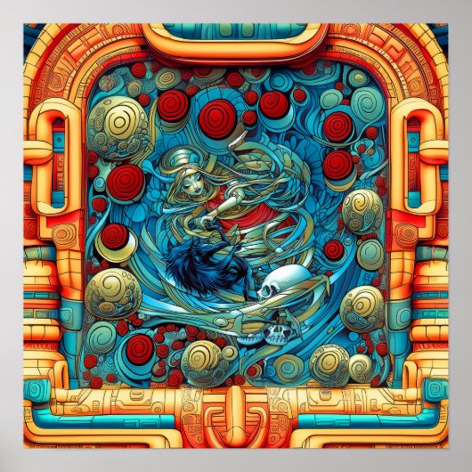 抽象芸術バラWitchy カラフル AI Art Matte Value ポスター (正面)