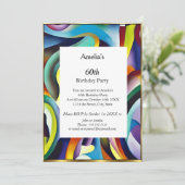 抽象芸術バースデーパーティードレッドブルーティール(緑がかった色)金ゴールド モダン 招待状 (スタンド正面)