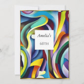 抽象芸術バースデーパーティードレッドブルーティール(緑がかった色)金ゴールド モダン 招待状 (裏面)