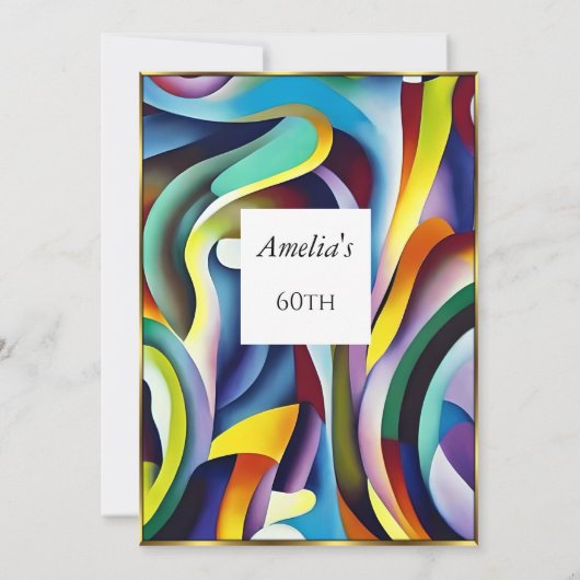 抽象芸術バースデーパーティードレッドブルーティール（緑がかった色）金ゴールド モダン 招待状 (裏面)