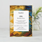 抽象芸術バースデーパーティーブルーモダン金ゴールド 招待状 (スタンド正面)