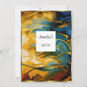 抽象芸術バースデーパーティーブルーモダン金ゴールド 招待状 (裏面)