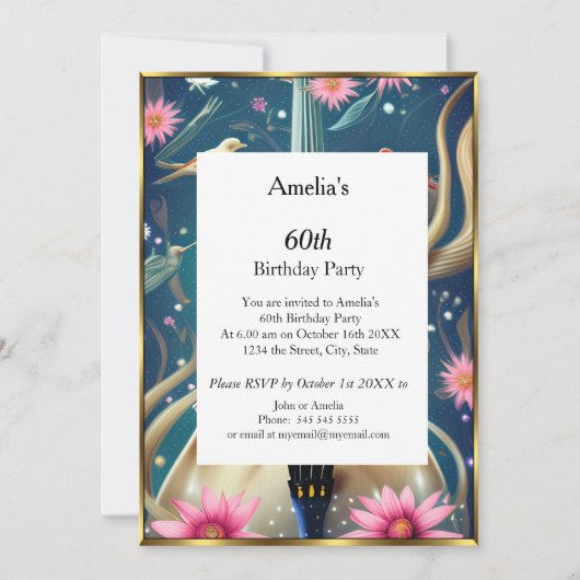 抽象芸術バースデーパーティーブルー招待状 招待状 (正面)