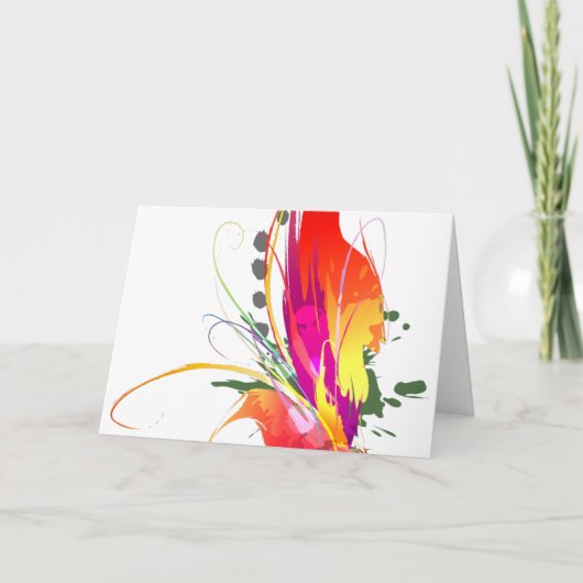 抽象芸術バードオブパラダイス絵を描(ばちゃばちゃ)跳ねる カード (正面)