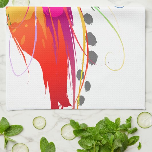 抽象芸術バードオブパラダイス絵を描（ばちゃばちゃ）跳ねる キッチンタオル (折り畳み)