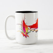 抽象芸術バードオブパラダイス絵を描（ばちゃばちゃ）跳ねる ツートーンマグカップ (左)