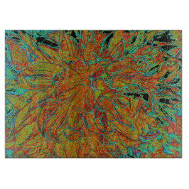 抽象芸術バーンドオレンジアンドグリーンダリア開花 カッティングボード