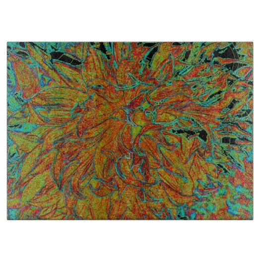 抽象芸術バーンドオレンジアンドグリーンダリア開花 カッティングボード (正面)