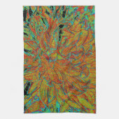 抽象芸術バーンドオレンジアンドグリーンダリア開花 キッチンタオル (縦)