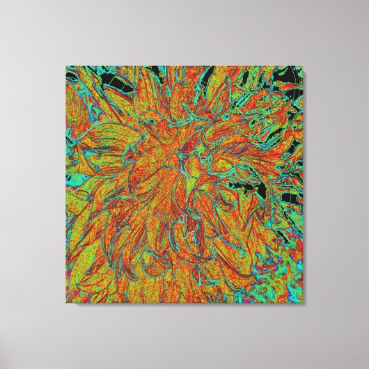 抽象芸術バーンドオレンジアンドグリーンダリア開花 キャンバスプリント (正面)