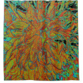 抽象芸術バーンドオレンジアンドグリーンダリア開花 シャワーカーテン (正面)