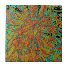 抽象芸術バーンドオレンジアンドグリーンダリア開花 タイル